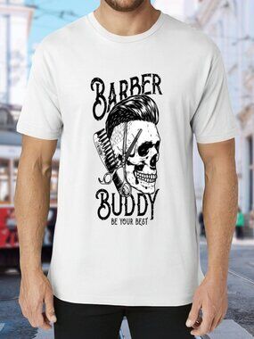 Barber Buddy Skull Graphic Tee - White